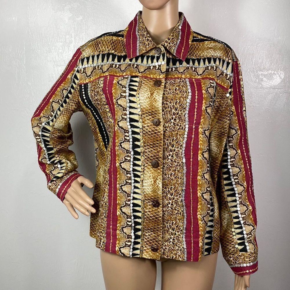 ❤️Last Chance IOS linen mixed print lightweight button closure jacket size S